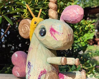 10 inch Splashed Unicorn with Snail mane - Unique Handmande Wood Carving