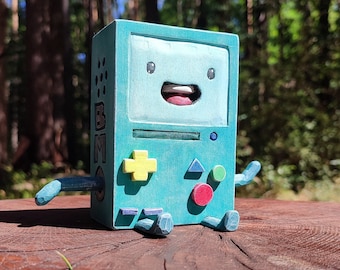 BMO Beemo Phone Stand  (Handmade wood carving  - hand carved and painted wooden art / phone holder)