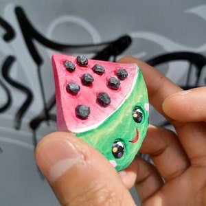 Magnet Kawaii Watermelon (wooden refrigerator, fridge magnet) - Handcarved and painted cartoon, kawaii, anime, manga -style