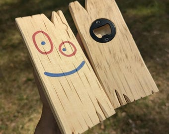 Bottle Opener PLANK (hand carved and painted wooden Opener / sculpture)