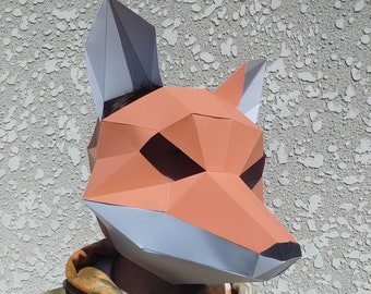 Fox Masks, Low Poly Papercraft DIY mask, template paper mask animal, papercraft, PDF Download