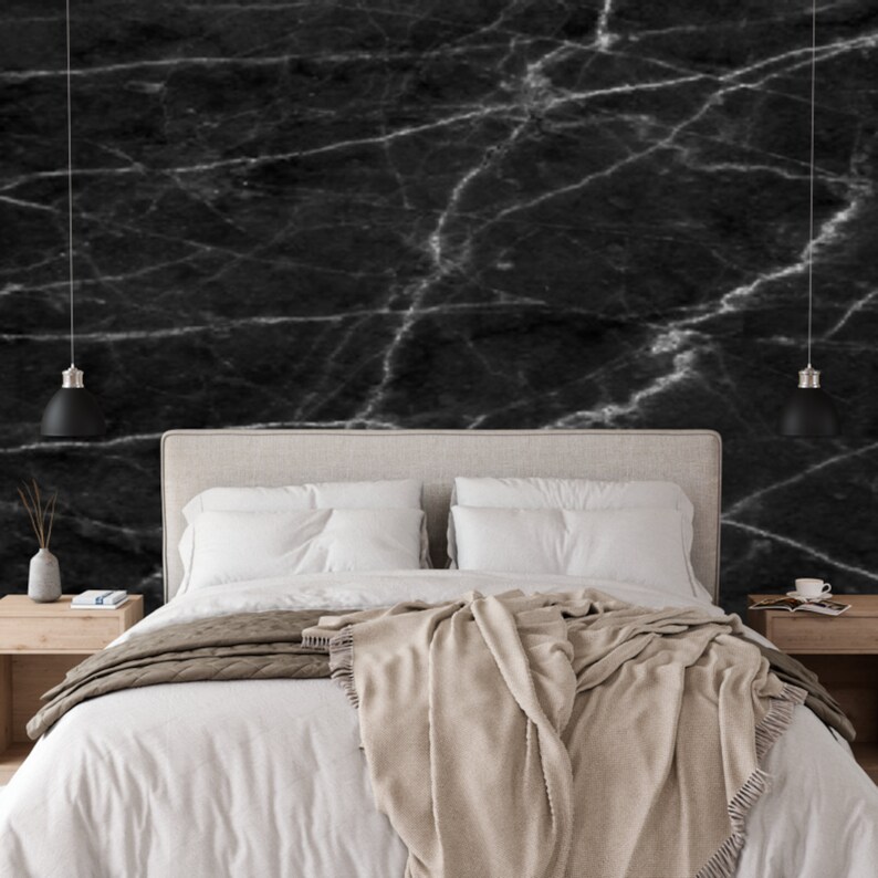 Black Marble Wallpaper Paste the Wall Silk Paste the Etsy