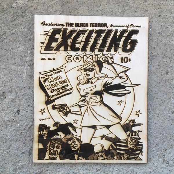 Engraved Wood Comic Book Cover - Exciting Comics #53, 1947