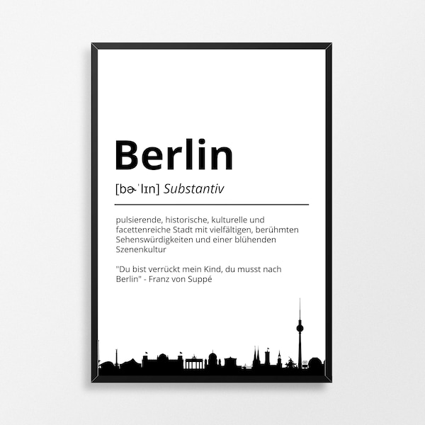 Berlin Stadt Poster Definition personalisierbar Städte Poster Wandkunst Poster Wohnung Geschenk Einzug Umzug Heimatstadt Poster