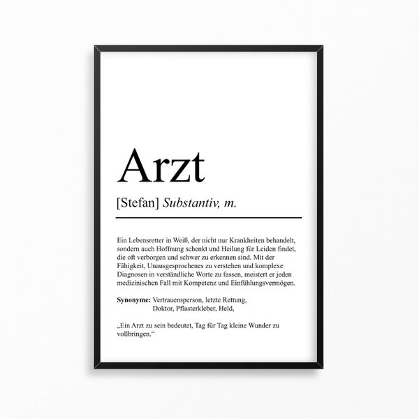 Arzt Definition Poster personalisierbar mit Namen Beruf Poster Arzt Geschenk Einzug Geburtstag Geschenk Arzt Poster Beruf Definition