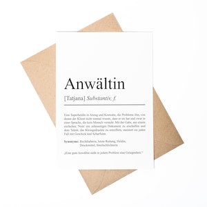 Anwältin Definition Karte A6 personalisierbar mit Namen Beruf Postkarte Anwältin Geschenk Geburtstag Anwältin Klappkarte Definition