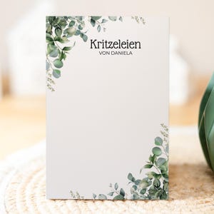 Notizblock Blätter Ranken Design, 10x15 cm, 50 Blatt mit Leimbindung, personalisierbar mit Namen, Handmade