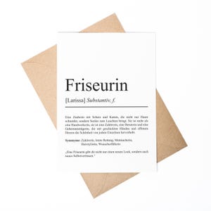 Friseurin Definition Karte A6 personalisierbar mit Namen Beruf Grußkarte Friseurin Geschenk Geburtstag Friseurin Klappkarte Definition