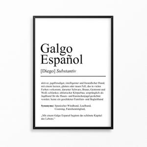 Galgo Espanol Definition Poster personalisierbar mit Name Hunde Rasse Poster Geschenk Hundebesitzer Einzug Geburtstag Geschenk
