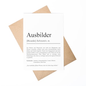 Ausbilder Definition Karte A6 personalisierbar mit Namen Beruf Postkarte Ausbilder Geschenk Geburtstag Ausbilder Klappkarte Definition