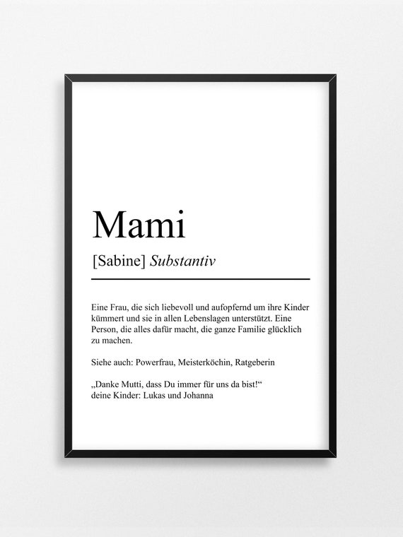 Mami Definition Poster Customizable Minimalist Design Etsy