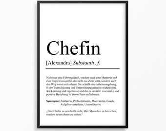 Chefin Definition Poster personalisierbar mit Namen Beruf Poster Chefin Geschenk Einzug Geburtstag Geschenk Chefin Poster Beruf