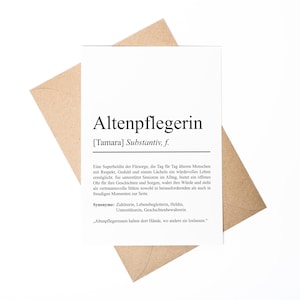 Altenpflegerin Definition Karte A6 personalisierbar mit Namen Beruf Postkarte Altenpflegerin Geschenk Geburtstag Altenpflegerin Klappkarte