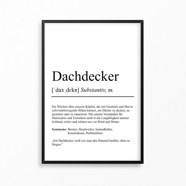 Dachdecker Definition Poster personalisierbar mit Namen Beruf Poster Dachdecker Geschenk Einzug Geburtstag Geschenk Dachdecker Poster Beruf