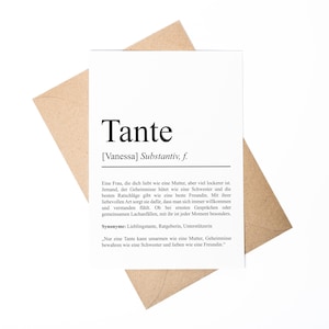 Tante Definition A6 Karte personalisierbar mit Namen Tante Grußkarte Geschenk für Tante Klappkarte Definition Tante Geschenkkarte