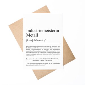 Industriemeisterin Metall Definition A6 Karte personalisierbar mit Namen Beruf Grußkarte Industriemeisterin Geschenk Geburtstag Klappkarte