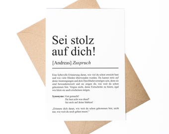 Sei stolz auf dich Definition Karte personaliserbar mit Namen Mutmacher Karte Affirmation Karte für Kinder Motivationskarte Freundschaft