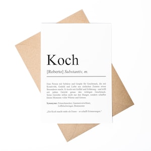 Koch Definition A6 Karte personalisierbar mit Namen Beruf Grußkarte Koch Geschenk Geburtstag Koch Klappkarte Definition