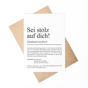 Sei stolz auf dich Definition Karte personaliserbar mit Namen Mutmacher Karte Affirmation Karte für Kinder Motivationskarte Freundschaft