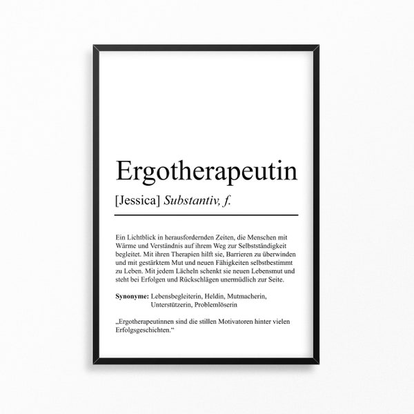 Ergotherapeutin Definition Poster personalisierbar mit Namen Beruf Poster Ergotherapeutin Geschenk Einzug Geburtstag Ergotherapeutin