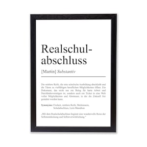Realschulabschluss Definition Poster personalisierbar mit Namen Abschluss Poster Geschenk zum Abschluss Realschule Geschenk Abschluss Poster
