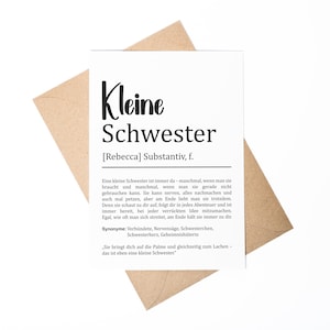 Kleine Schwester Definition A6 Karte personalisierbar mit Namen Schwester Grußkarte Geschenk für Schwester Klappkarte Definition Geschwister