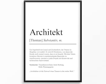 Architect definition poster customizable with name profession poster architect gift moving in birthday gift architect poster profession