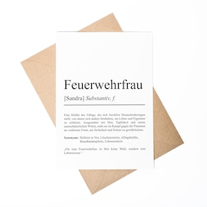 Feuerwehrfrau Definition Karte A6 personalisierbar mit Namen Beruf Grußkarte Feuerwehr Geschenk Geburtstag Feuerwehrfrau Klappkarte