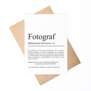 Fotograf Definition Karte A6 personalisierbar mit Namen Beruf Grußkarte Fotograf Geschenk Geburtstag Fotograf Klappkarte Definition