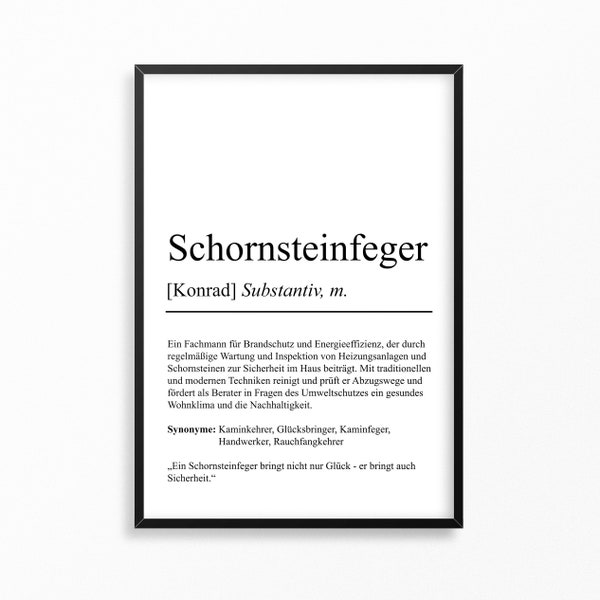 Schornsteinfeger Definition Poster personalisierbar mit Namen Beruf Poster Schornsteinfeger Geschenk Einzug Geburtstag Geschenk Poster Beruf