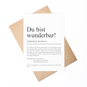 Du bist wunderbar Definition Karte personaliserbar mit Namen Mutmacher Karte Affirmation Karte für Kinder Motivationskarte Freundschaft