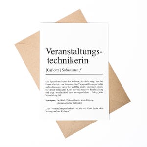 Veranstaltungstechnikerin Definition A6 Karte personalisierbar Name Beruf Grußkarte Veranstaltungstechnikerin Geschenk Klappkarte Definition
