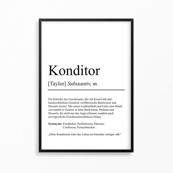 Konditor Definition Poster personalisierbar mit Namen Beruf Poster Konditor Geschenk Einzug Geburtstag Geschenk Konditor Poster Beruf