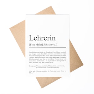 Lehrerin Definition A6 Karte personalisierbar mit Namen Beruf Grußkarte Lehrerin Geschenk Geburtstag Lehrerin Klappkarte Definition