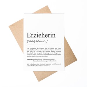 Erzieherin Definition Karte A6 personalisierbar mit Namen Beruf Grußkarte Erzieherin Geschenk Geburtstag Erzieherin Klappkarte Definition
