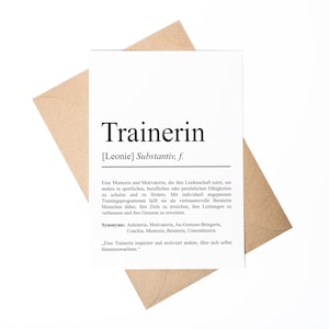 Trainerin Definition A6 Karte personalisierbar mit Namen Beruf Grußkarte Trainerin Geschenk Geburtstag Trainerin Klappkarte Definition