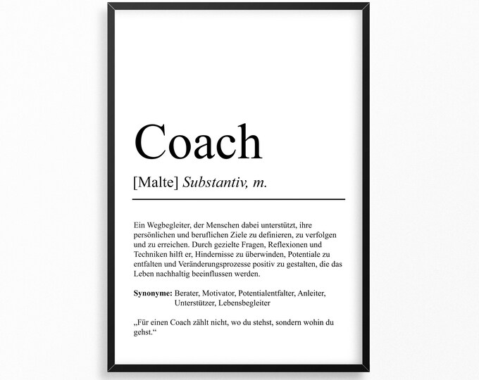 Coach Definition Poster personalisierbar mit Namen Beruf Poster Coach Geschenk Einzug Geburtstag Geschenk Coach Poster Beruf