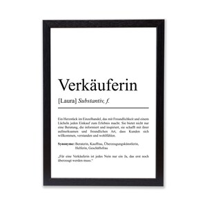 Verkäuferin Definition Poster personalisierbar mit Namen Beruf Poster Verkäuferin Geschenk Einzug Geburtstag Geschenk Verkäuferin Poster