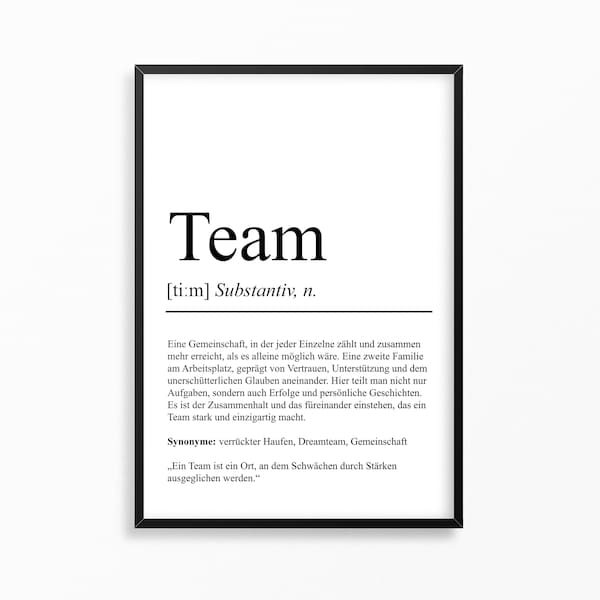 Team Definition Poster personalisierbar mit Namen Beruf Poster Team Geschenk Einzug Geburtstag Geschenk Team Poster Beruf