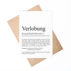 Verlobung Definition A6 Karte personalisierbar mit Namen Liebe Grußkarte Geschenk für Verlobung Klappkarte Definition Verlobung