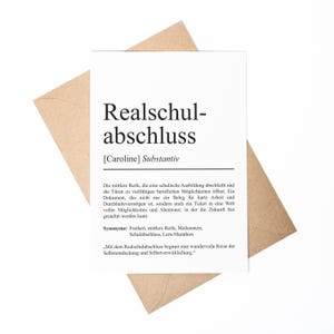 Realschulabschluss Definition A6 Karte personalisierbar mit Namen Abschluss Grußkarte Realschulabschluss Geschenk Geburtstag Klappkarte