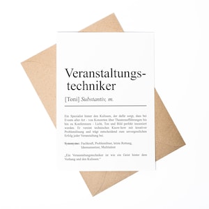 Veranstaltungstechniker Definition A6 Karte personalisierbar Namen Beruf Grußkarte Veranstaltungstechniker Geschenk Klappkarte Definition