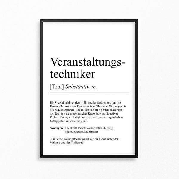 Veranstaltungstechniker Definition Poster personalisierbar mit Namen Beruf Poster Techniker Geschenk Einzug Geburtstag Geschenk Techniker