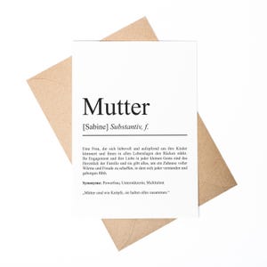 Mutter Definition A6 Karte personalisierbar mit Namen Mutter Grußkarte Geschenk für Mutter Klappkarte Definition Mutter