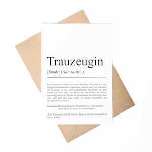 Trauzeugin Definition A6 Karte personalisierbar mit Namen Trauzeugin Grußkarte Geschenk für Trauzeugin Klappkarte Definition Trauzeugin