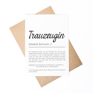 Trauzeugin Definition A6 Karte personalisierbar mit Namen Trauzeugin Grußkarte Geschenk für Trauzeugin Klappkarte Definition Trauzeugin