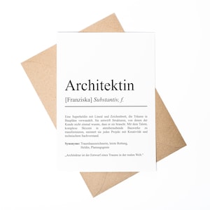 Architektin Definition Karte A6 personalisierbar mit Namen Beruf Postkarte Architektin Geschenk Geburtstag Architektin Klappkarte Definition