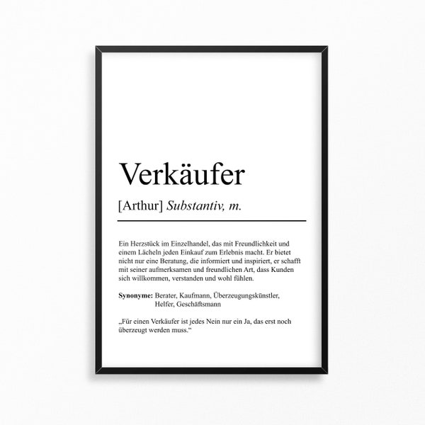 Verkäufer Definition Poster personalisierbar mit Namen Beruf Poster Verkäufer Geschenk Einzug Geburtstag Geschenk Verkäufer Poster Beruf