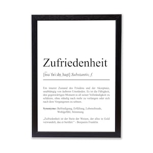 Zufriedenheit Definition Poster Emotion Wanddeko Geschenk für Sie Umzug Spirituelles Poster für Zuhause Spruchposter ausdruckbar