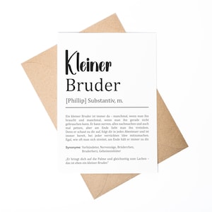 Kleiner Bruder Definition A6 Karte personalisierbar mit Namen Bruder Grußkarte Geschenk für Bruder Klappkarte Definition Geschwister